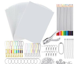 Heat Shrink Plastic Sheet Kit, Set, Keychain, Hole Punch, DIY Creative, Craft, School Art Project Tool, Create your Own, Wedding Favors