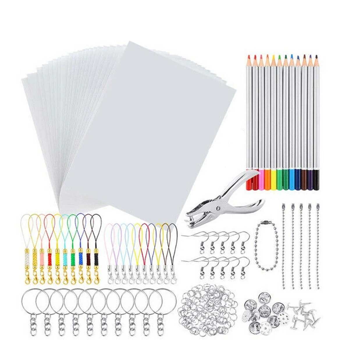 OFNMY 125 Pieces Heat Shrink Plastic Sheet Kit with 25 PCS Shrinky Art  Paper and 100 PCS Keychains for Kids Creative Craft Marking, Homemade  Shrinky