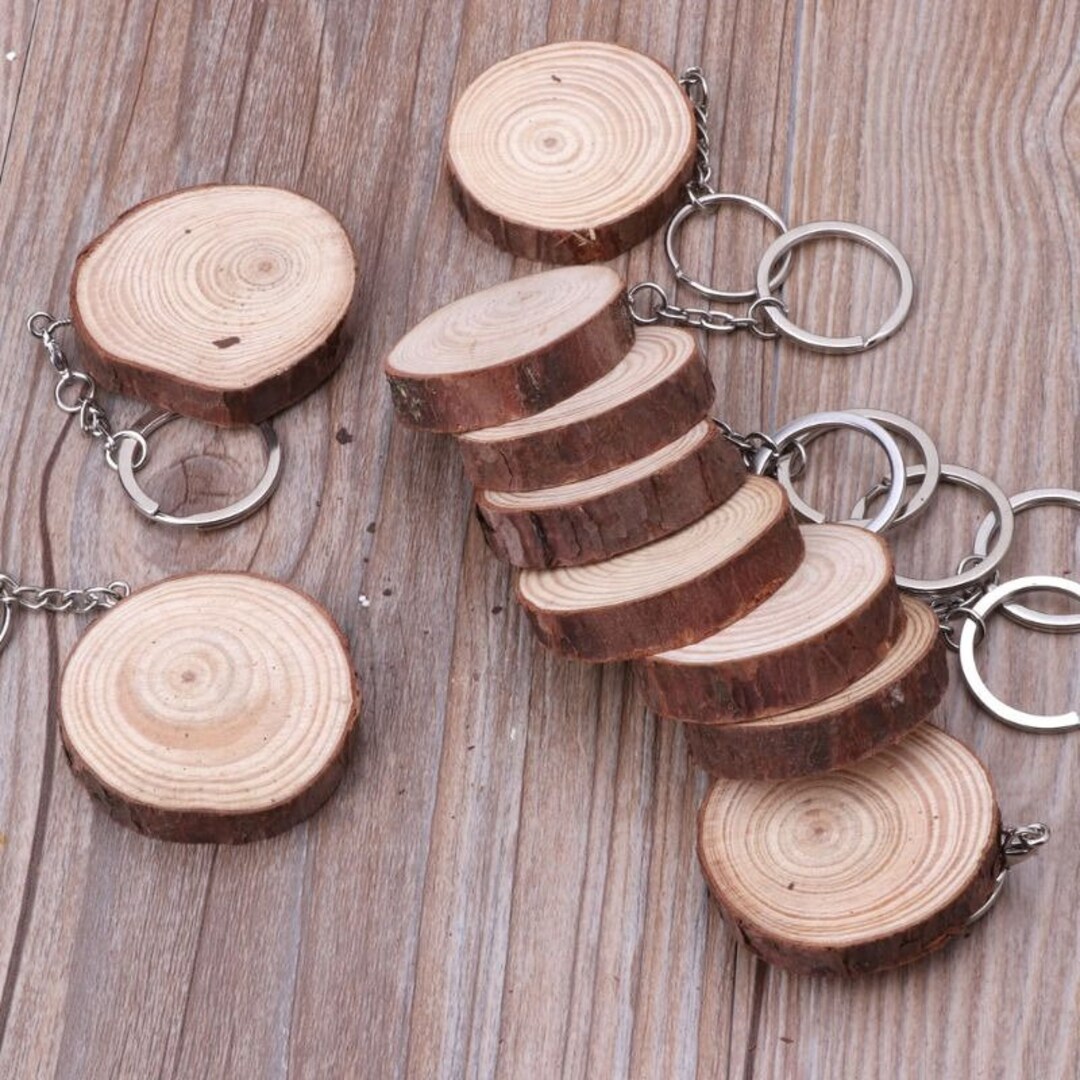 Wood Engraving Blanks Wooden Keychain Assorted Shape Unfinished Wooden Key  Tag with Ring for DIY Gift Craft Accessories (20 Pcs)