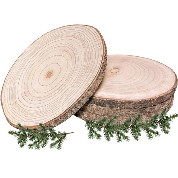 Natural Wood Slices, Round Pine Wood Slab, Round Rustic Slices Weathered Log for DIY Craft, Woodworking Supply, Country Barn Wedding Decor