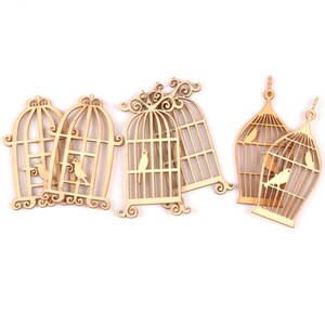 Jaula de pájaros de madera natural, 24 piezas/juego, madera hueca sin terminar con pájaros, para manualidades, álbumes de recortes, 0 decoración de bodas,