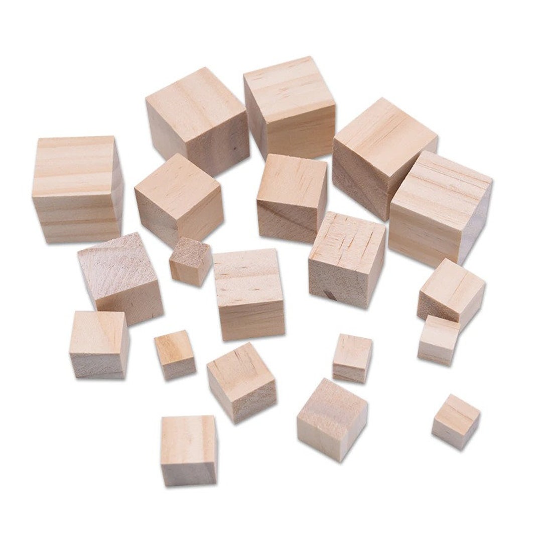 Wooden Blocks for Crafting, Unfinished Wood Cubes, Blank Mini Square