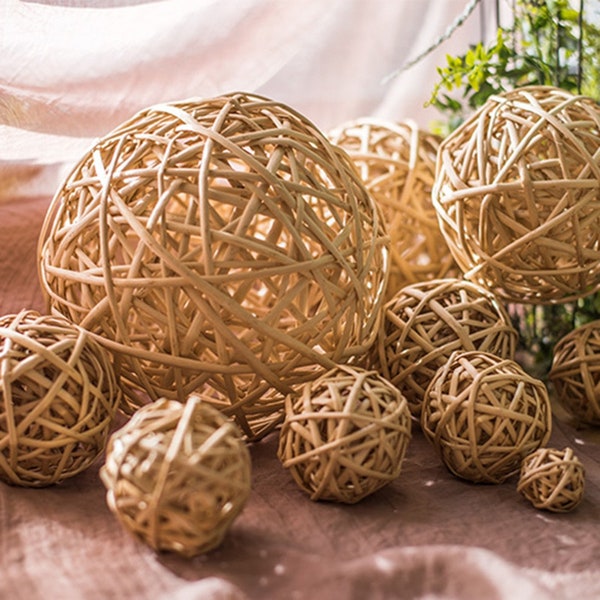 Wicker Hollow Rattan Ball, Unfinished Hand-weave Natural Twig, for Christmas, Wedding Decoration, Pet Chew Toy, DIY Kids Craft, Paintable