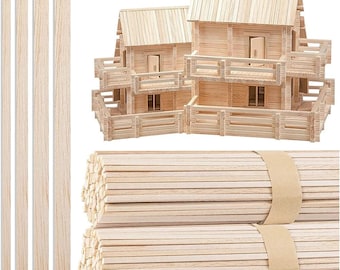 Balsa Wooden Strips Craft, 130pcs, Unfinished Natural Wood Sticks, Sanded Cut, for Woodworking, Making House Model, Building Mini Furniture