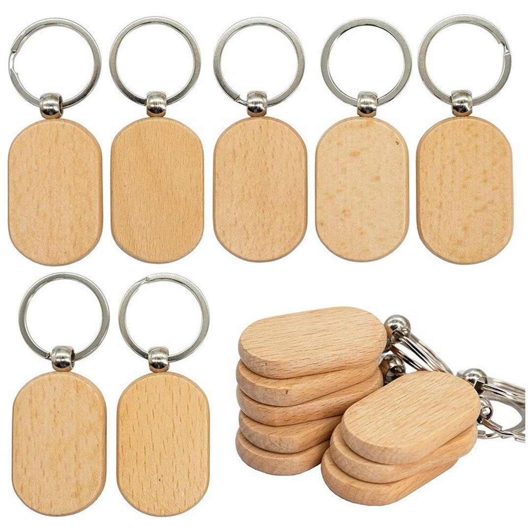 Wooden Keychain Blanks With Ring, 20pcs, Oval Unfinished Wood Key Tags