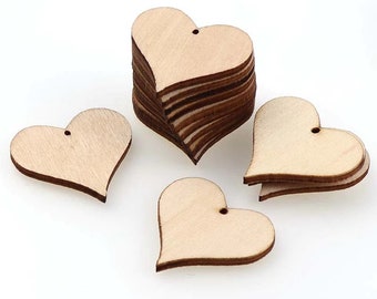 Blank Wooden Heart Shape Blanks with Hole 50-100pcs Laser Cut Unfinished Wood Cutout for DIY Craft Valentines Size 20-50mm