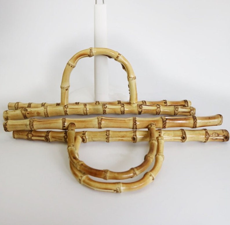 Asa de bolso de bambú natural, 1/5 pares, percha de ropa de ratán hecha a mano con corte liso, para manualidades, pieza de repuesto, suministros de asa imagen 5
