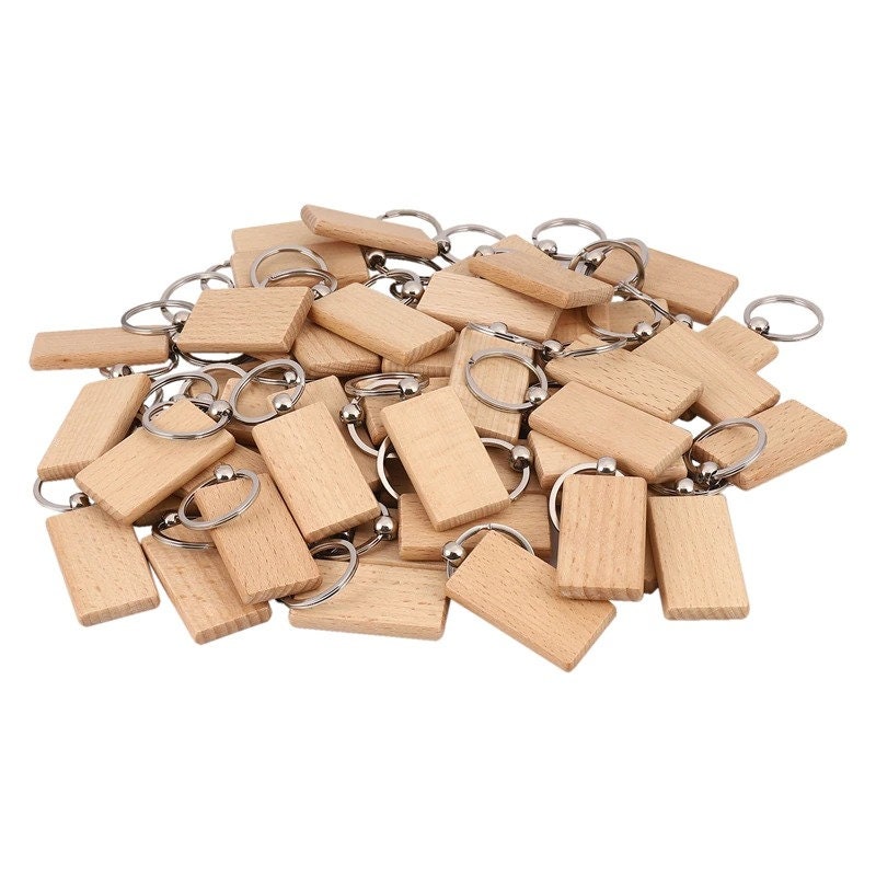 10pcs Wood Engraving Blanks Rectangle Blank Wooden Key Chain Unfinished  Keychains Diy Pendant With Keyrings For Laser Engraver