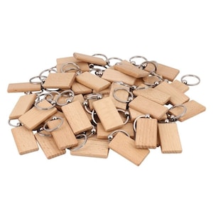50 etichette chiave in legno da 2,16 x 1,22 pollici, portachiavi in legno rettangolari, forniture portachiavi in legno per artigianato fai da te