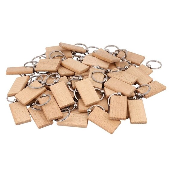 50 Pcs Wooden Key Tags 2.161.22inch, Rectangular Wooden Key Chain Blanks,  Wood Keychain Supplies for DIY Craft 