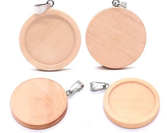 Wooden Pendant Blank Base, 10 pcs, Unfinished Wood Bezel Tray Cutout, for DIY Craft, Jewelry Making, Multiple Size