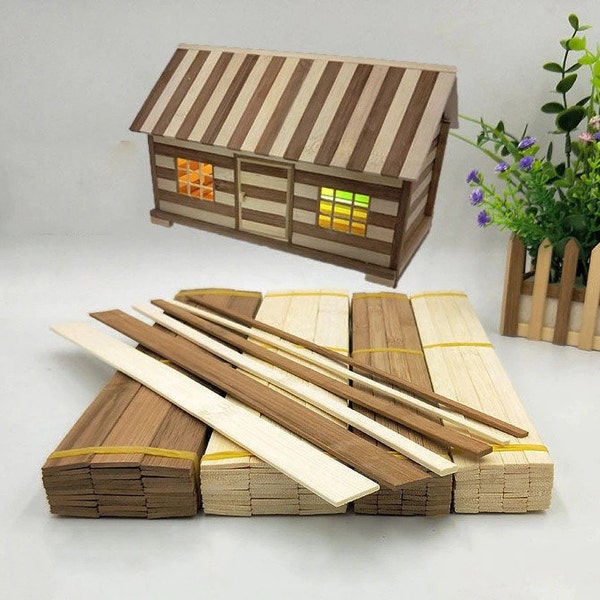 Flat Natural Bamboo Sticks, 50Pcs, MULTIPLE Size, 11.81 Inch Long, DIY Wood Craft Material, Handcraft Making House Plain Model, Thin Strips