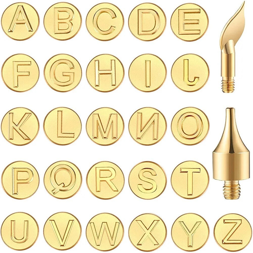 Wood Burning Letter Tips, 28 Pcs/set, Brass Alphabet Nib