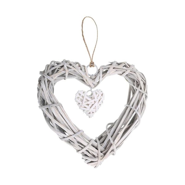 Couronne double coeur en osier, pendentif suspendu non fini, bois tissé à la main, pour travaux manuels, Noël, décoration de mariage, 19 x 18,5 cm/7,48 x 7,28 po