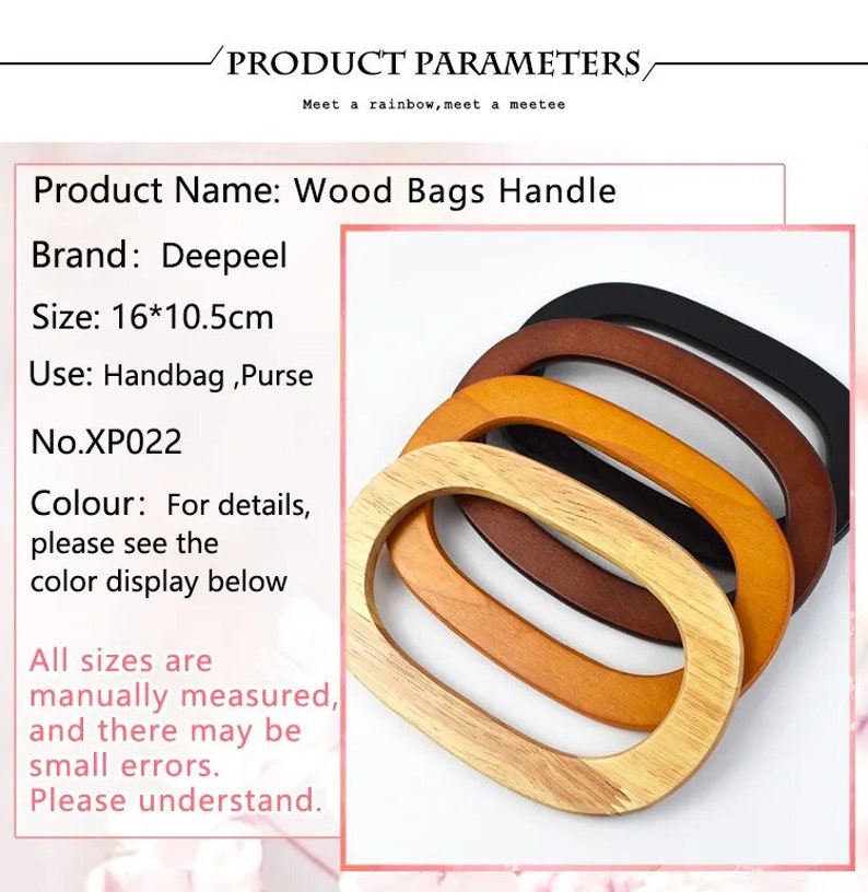 Natural Wood Bag Handle, 2/4 pcs, Unfinished Oval Hollow Wood Cutout, Burr-free Painted, for DIY Craft, Making Handbag, Handle Supplies image 3