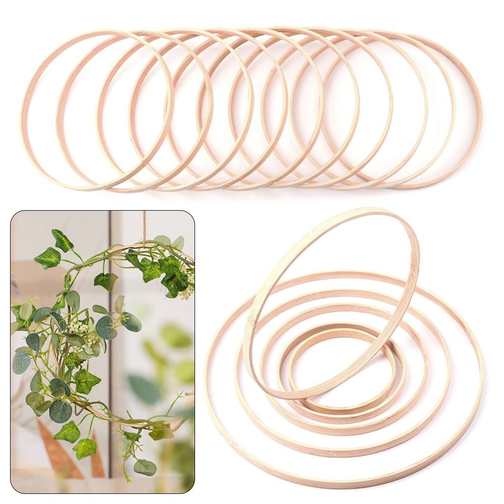 10PCS DIY Dream Catcher Bamboo Ring Round Wooden Hoop Crafts Tools