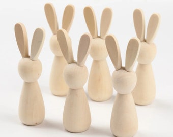 Muñecos de conejitos de madera en blanco, 6 piezas, recorte de madera lisa sin terminar, para manualidades, juguetes de pintura para niños, proyectos de arte escolar, suministros de carpintería