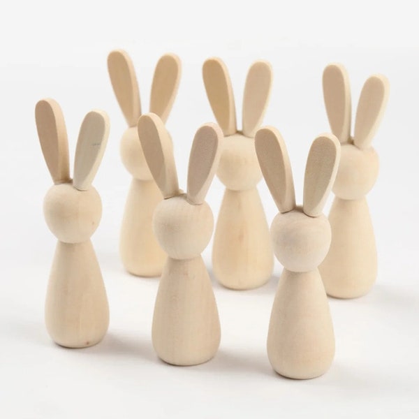 Blank Wooden Bunny Dolls, 6pcs, Unfinished Smooth Wood Cutout, for DIY Craft, Kids Painting Toy, School Art Projects, Woodworking Supplies