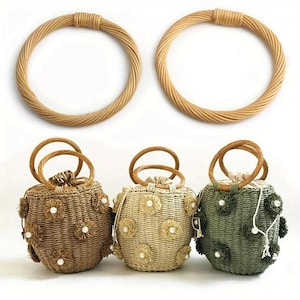Asa de ratán para bolso, forma de anillo, madera maciza resistente, para manualidades, monedero hecho a mano, cartera, bolso tejido, anilla decorativa, regalo.