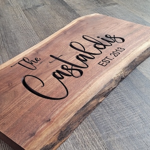 Personalized Wedding Sign, Live Edge Rustic Sign, Wood Housewarming Gift, Custom Wedding Decor, 5th Anniversary Gift, Engraved Walnut Sign