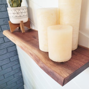 Live Edge Shelf, Walnut Rustic Shelves, Black Pipe Shelving, Floating Wood Wall Shelf for Books, Plants, Nursery, Laundry, Decor & Records.