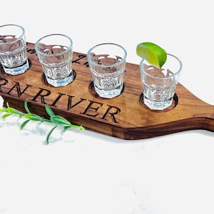 Custom Flight Board, Tequila Shot Board, Housewarming Gift, Cottage Shot Board, Paddle Shotski, Personalized Shot Flight Board, 5th Year.