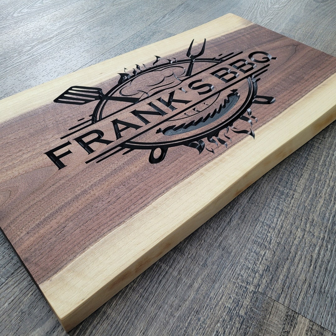 Custom BBQ Sign, Wooden BBQ Grill Sign, Live Edge Walnut Chef Sign ...