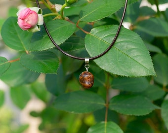 Necklace with tree bead, oak, leather necklace, wood