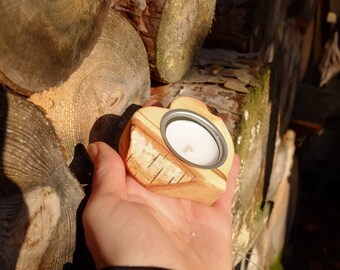 Herz Kerzenständer, Teelichthalter, Holz, Birke, klein