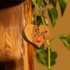 Wooden heart, decorative heart, with pearl, wood burning