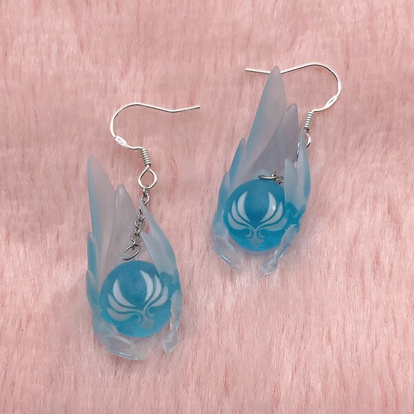 Boucles d'oreilles Anémoculus inspirées de Genshin Impact / Impression 3D de haute qualité en résine UV bleue transparente / Mondstadt / Venti