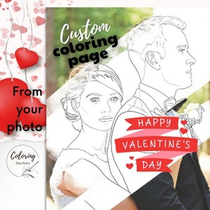 Valentines Custom coloring page from your photo, Valentine&#39;s Day, digital download, gift for wedding, anniversary,