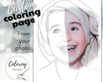 Custom coloring page from your photo, for self-printing, portrait for self-coloring, digital download, gift for birthday, Christmas,