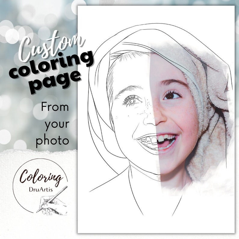 Custom Coloring Page From Your Photo, for Selfprinting, Portrait for