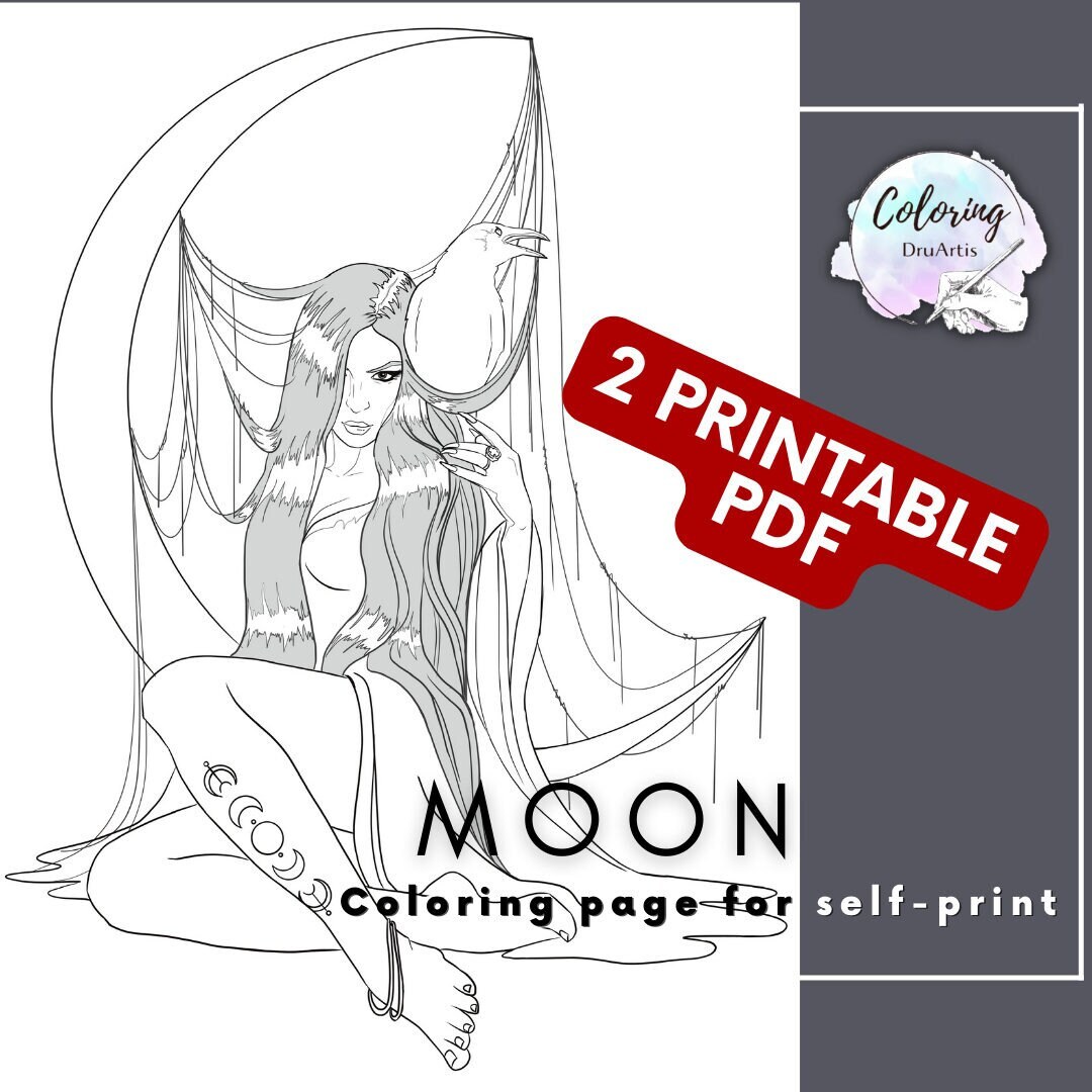Moon Magic Coloring Page for Adults, 2 Printable Pdf Magic, Mystic ...