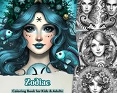 Zodiac Printable Coloring Book | 36 Unique Astrology Coloring Pages | Digital Download | Zodiac Sign Art | Astrology Gift