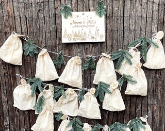 Personalisierter Adventskalender mit Name, Weihnachten, aus Holz, Advent, Jutesäckchen, zum befüllen, Kinder, Geschwister, wiederverwendbar