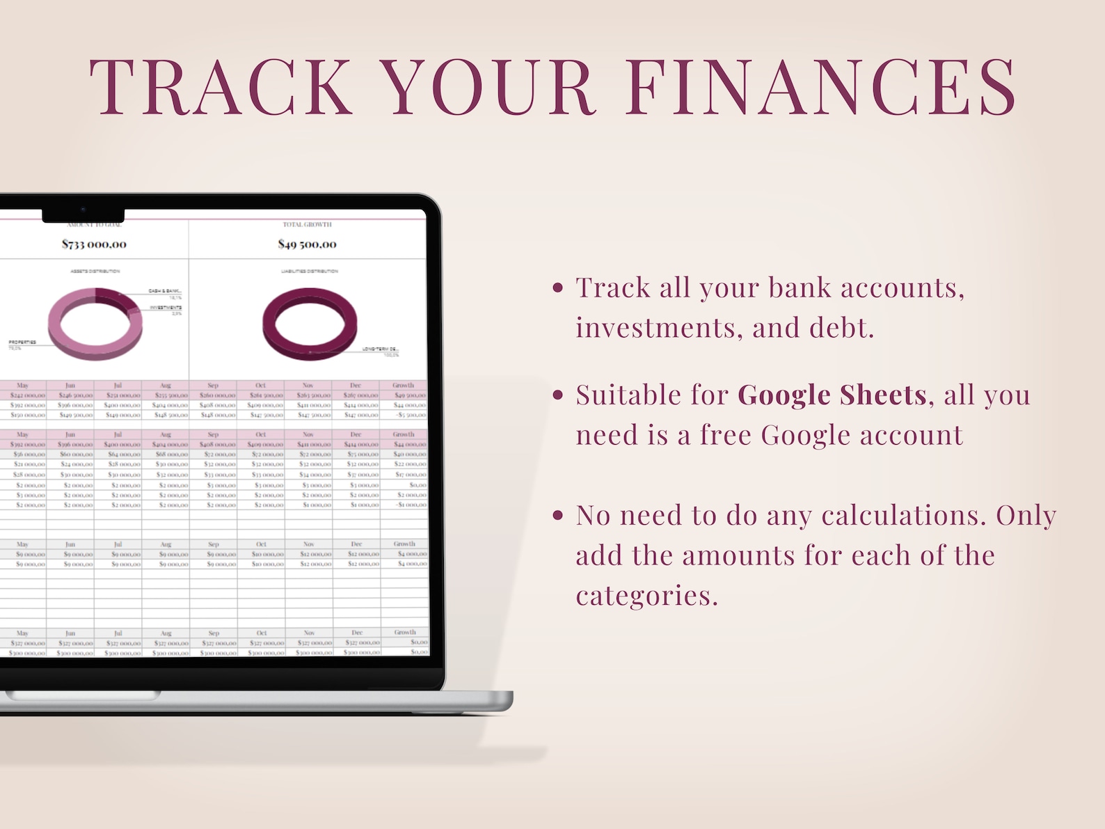 Net Worth Spreadsheet Template for Google Sheets, Net Worth Dashboard ...
