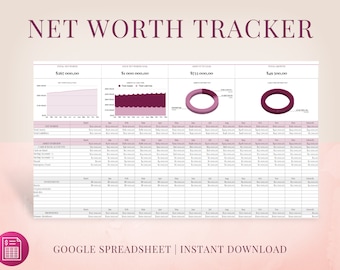 Modello di foglio di calcolo del patrimonio netto per Fogli Google, dashboard del patrimonio netto, modello di attività e passività