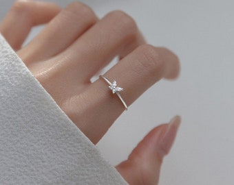 Dainty Butterfly Ring, Tiny Princess Ring, CZ Crystals Ring, Sterling Silver Stacking Ring, Good Luck Gift, Pinky Ring, Minimalist Ring