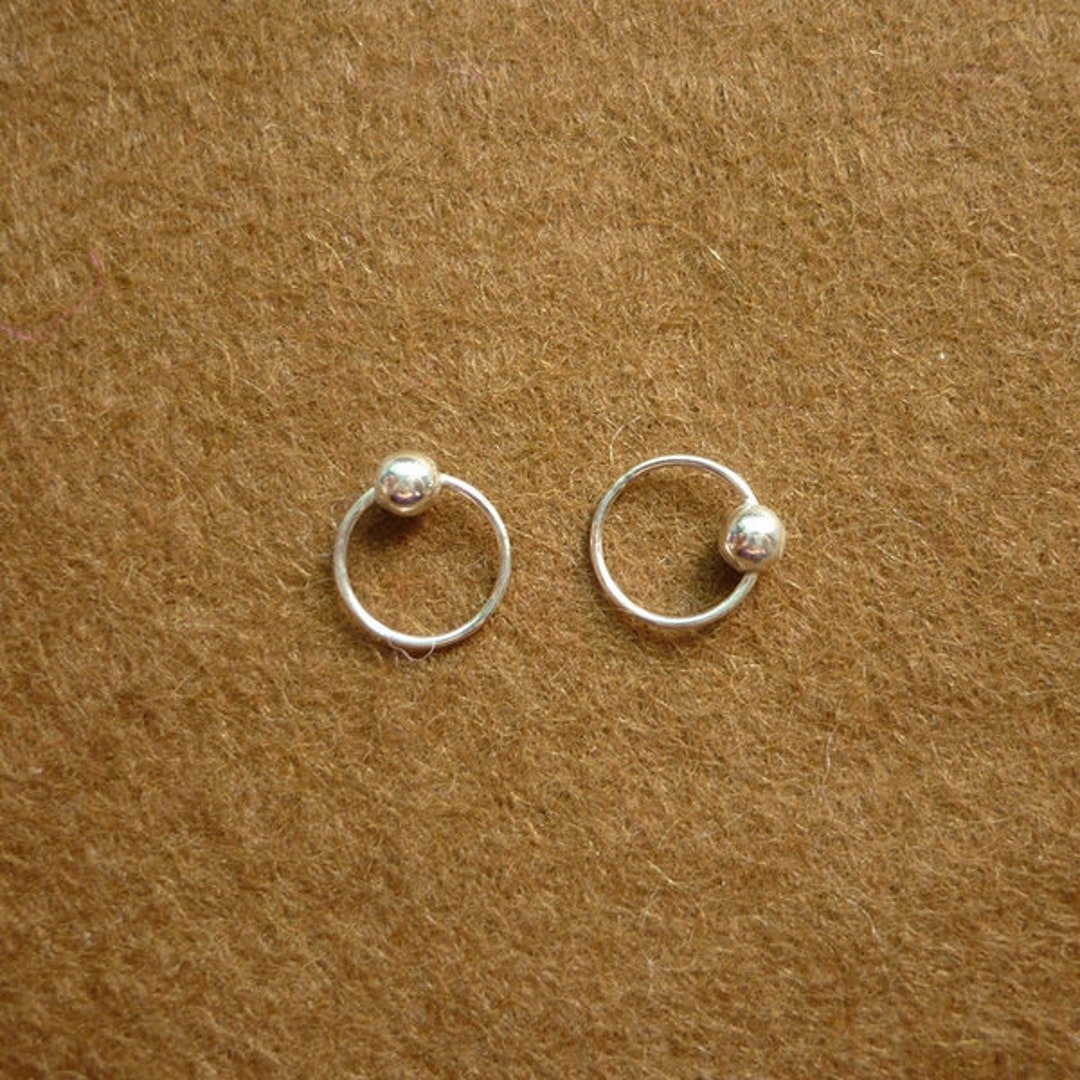 8 Mm Tiny Silver Hoop Earrings With Ball Captive Bead Rings Etsy