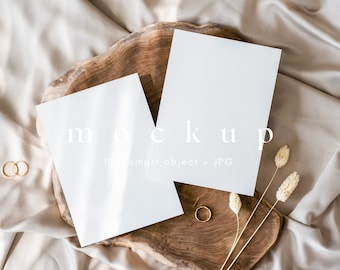 Wedding Invitations Mockup Suite 5x7, Two Minimalist Boho Invite Cards Mock up, Double Card Mockup Suite, PSD smart object + JPG