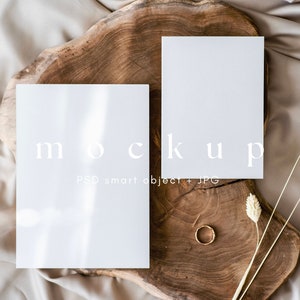 5x7 und 4x5,5 Einladungen Mockup, Boho Einladung Mockup Suite, einfaches Hochzeitsbriefpapier Mockup, PSD Smart Objekt + JPG