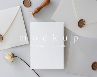 5x7 Mockup Invitation Card Minimalist, White Wedding Mock Up, Wedding Stationery Mockups, Boho Mock Ups, PSD Smart Object, INSTANT DOWNLOAD
