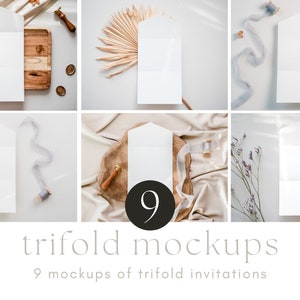 Wedding Trifold Mockup Bundle, Minimalist All-in-one Greeting Card Folded Mock Ups, Smart object, PSD JPG, INSTANT Download