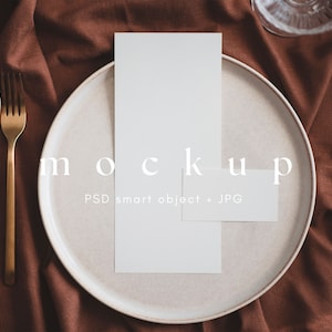 Set di menu e segnaposto, menu di nozze Boho, mockup di segnaposto per matrimoni, menu di nozze in terracotta Mockup