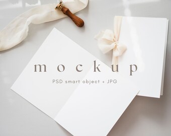 5x7 Folded card mockup, Folded wedding program mockup, Booklet mockup, Minimalist card mockup, Invite mockup, Wedding mock up stationary