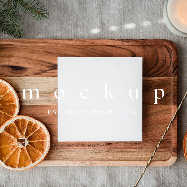 Christmas Card Mockup 5x5, Square Xmas Greeting Card Mock up, Holiday Card Mock ups, Winter Card Mockups, PSD Smart Object + JPG