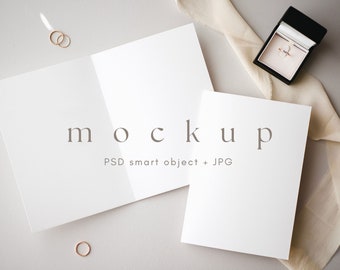 5x7 Folded card mockup, Booklet wedding program mockup, Minimalist invitation card mockup, Invite mockup, Wedding mock up stationary