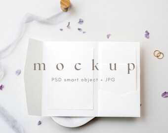 Pocketfold Invitation Mockup Suite, Minimalist White Mockup Pocket Envelope